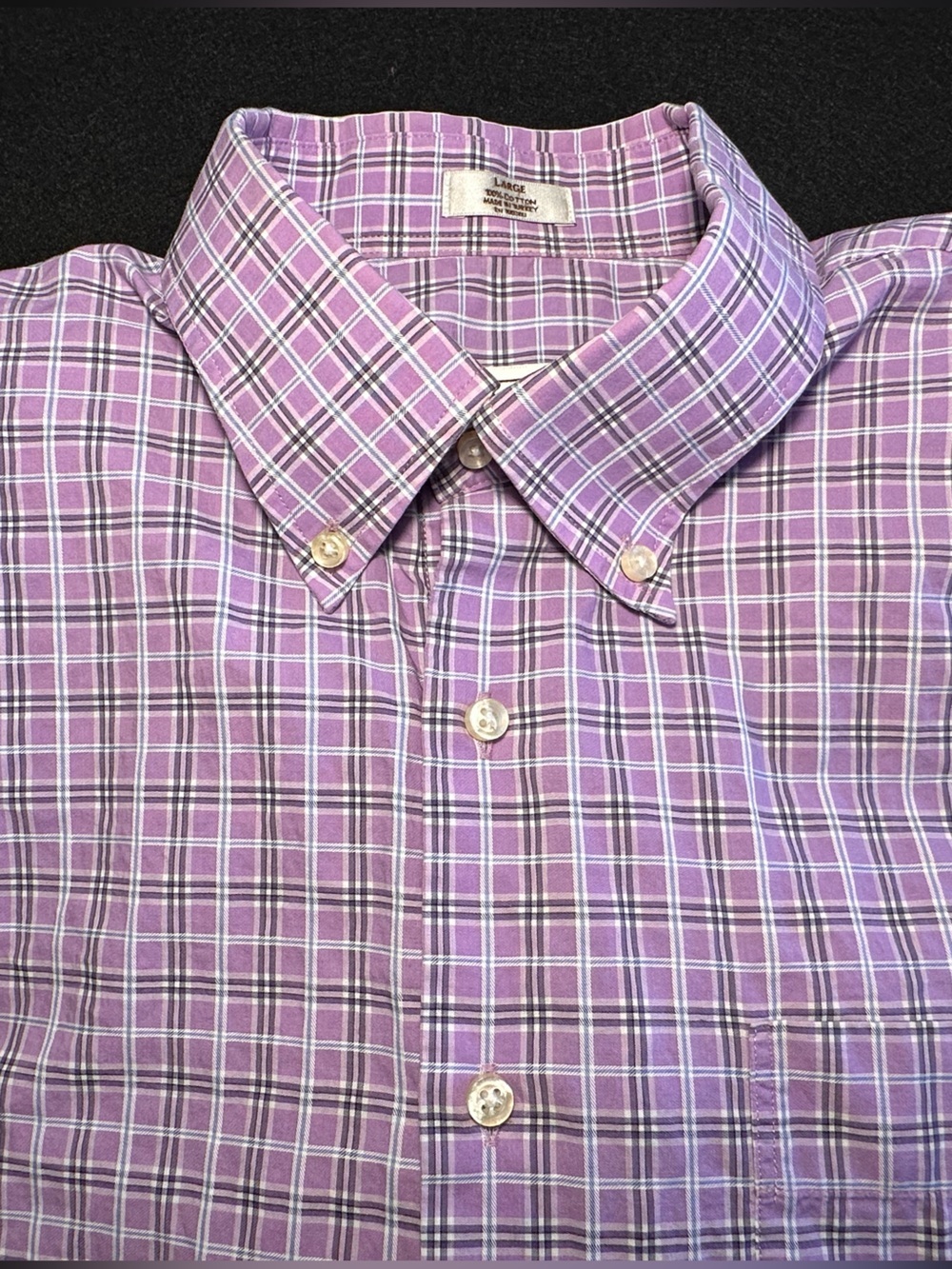 Peter Millar Purple Plaid Button Down Shirt Mens Large 100%Cotton